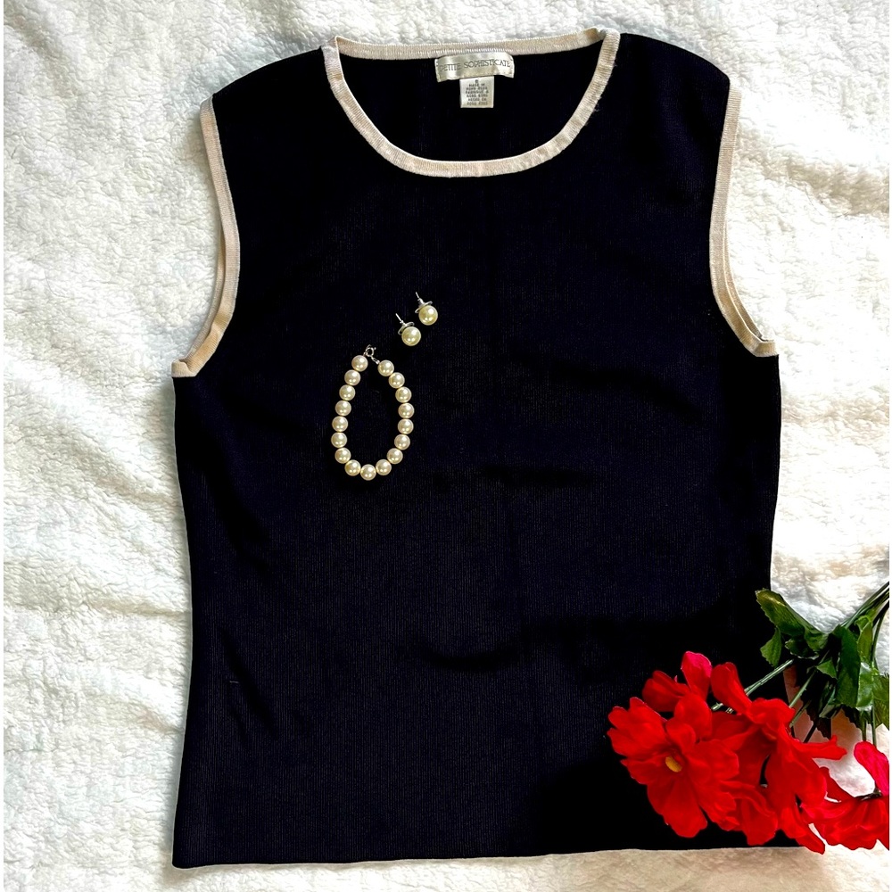 Petite Sophisticate Womens Tank Top Size S‎ Black Round Neck Sleveeles Casual
